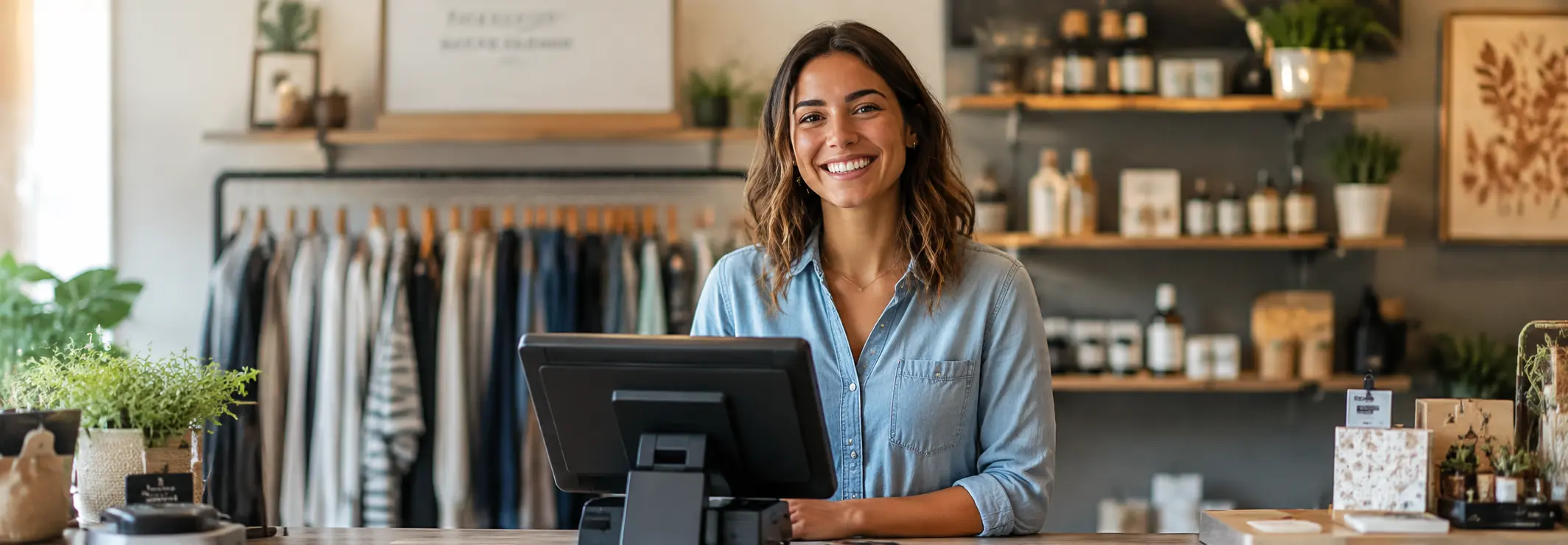 Small business owner at payment terminal